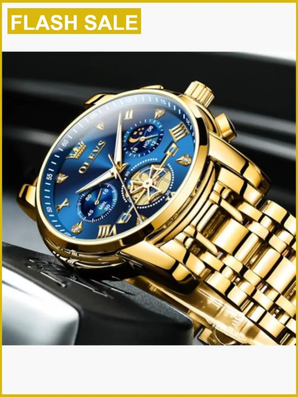 Men's Stainless Steel Chronograph Watch Silver Black Roman Numeral Dress